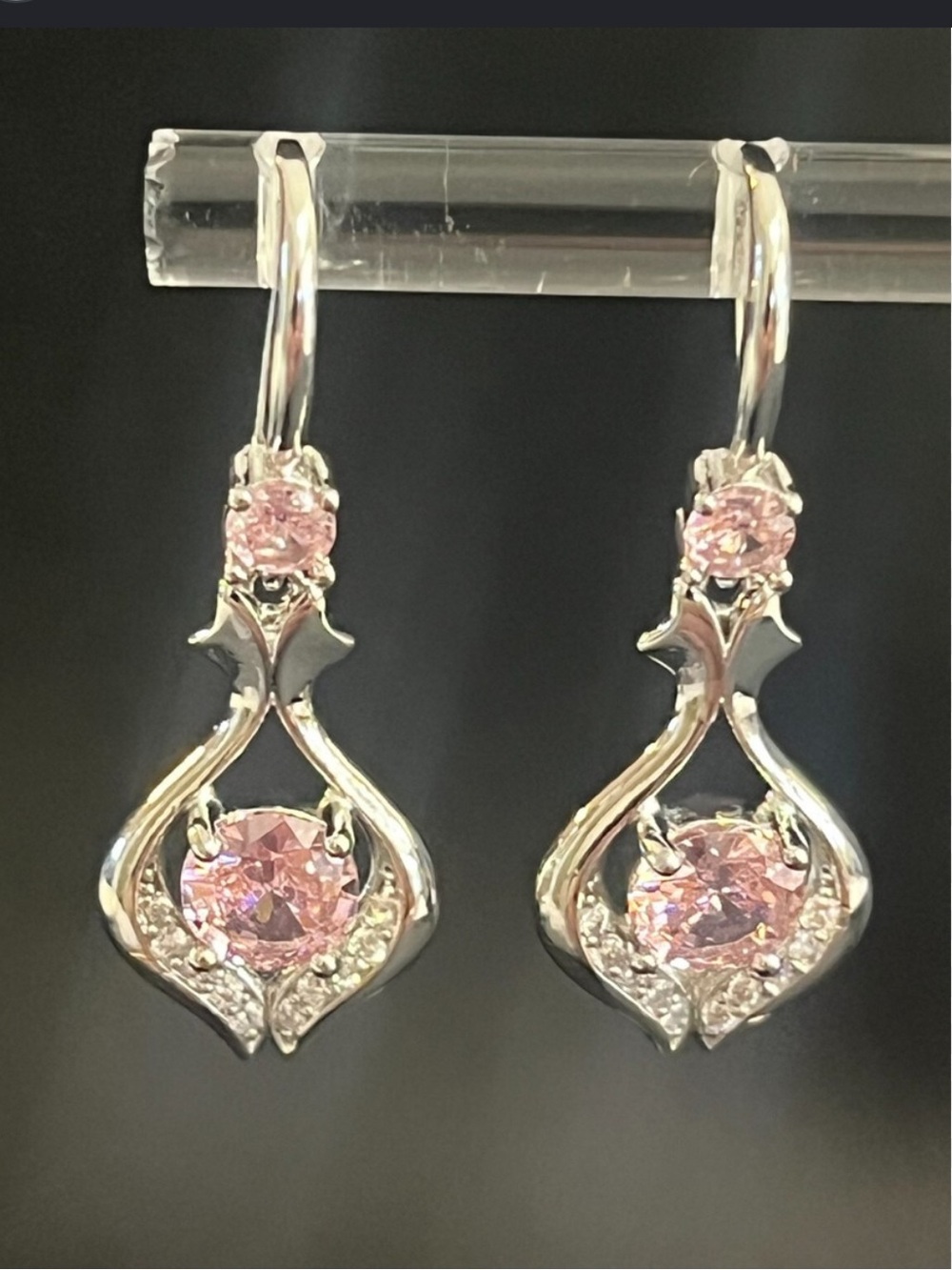 Elegant Pink and Silver Drop Earrings